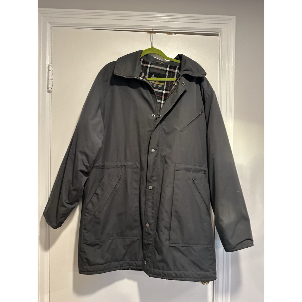 London Fog Vintage 80s Maincoat Jacket Sz: 44L Gray Plaid Lined Cotton Blend